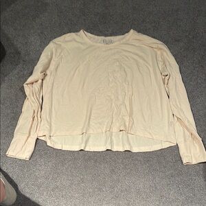 Cream Ribbed Long Sleeve Relaxed Tee
